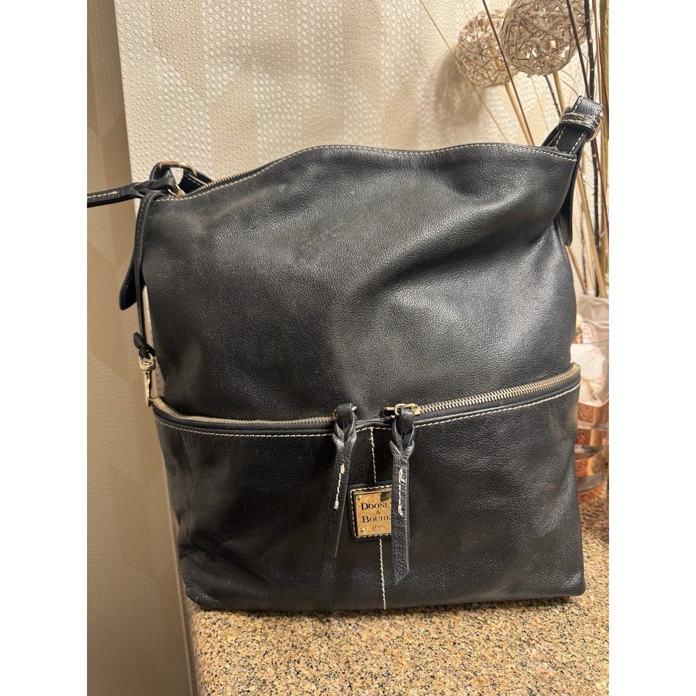DOONEY & BOURKE DILLEN Black Pebbled Leather Shoulder Hobo Bag Handbag Purse